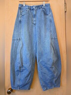 Tibi Sid Jeans Women’s 29 Shorter Light Wash Relaxed Barrel Denim RTR Hem Wear